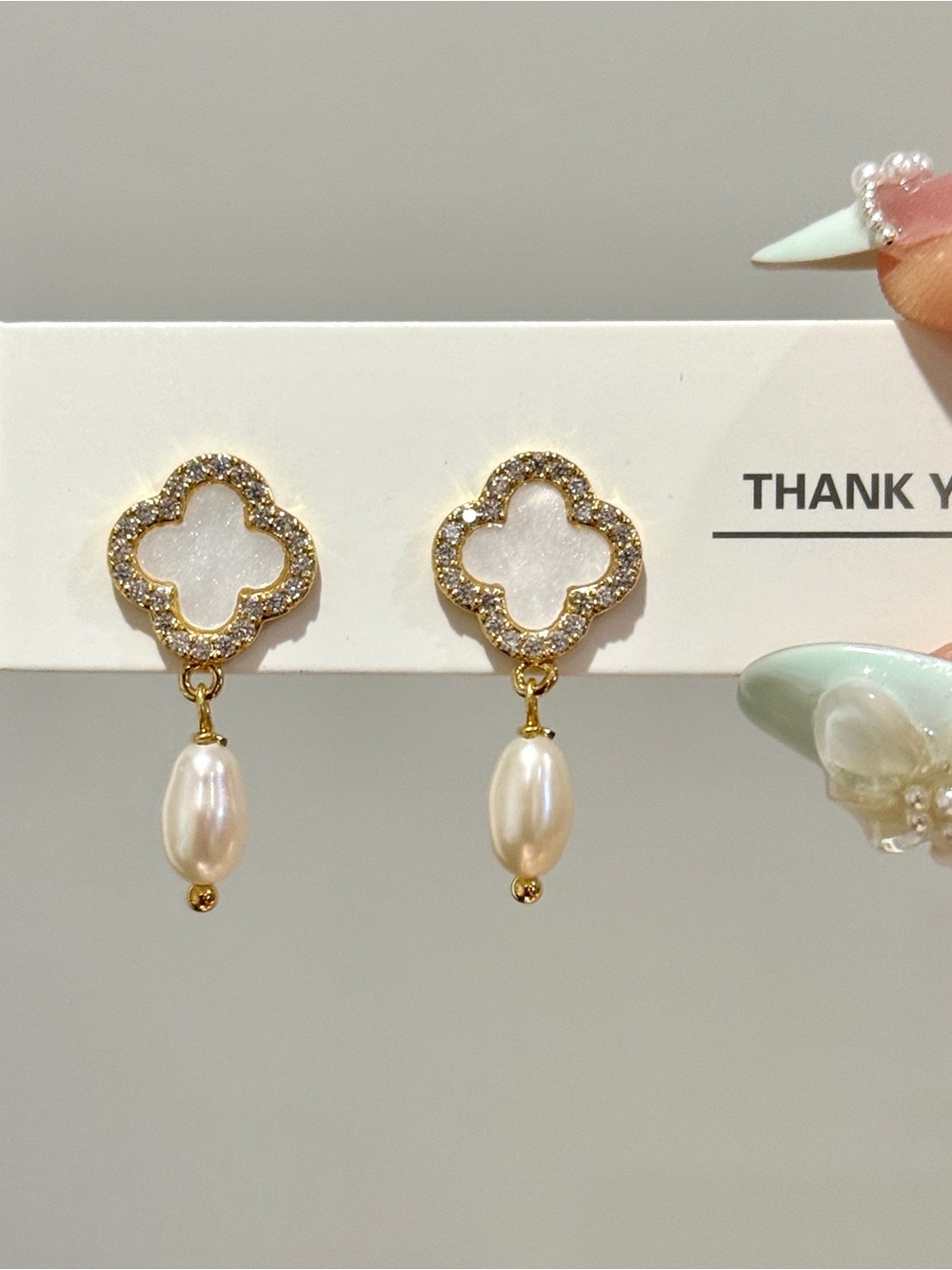 Gold & White Pearl Clover Earrings - Women Jewelry